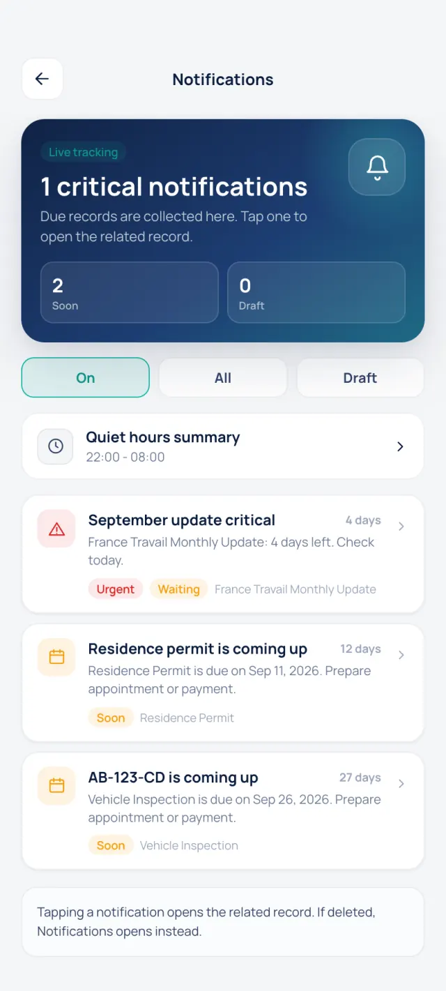 Notifications screen